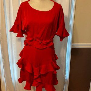 Storia Dress L Red Ruffle Halter Open Back Sexy